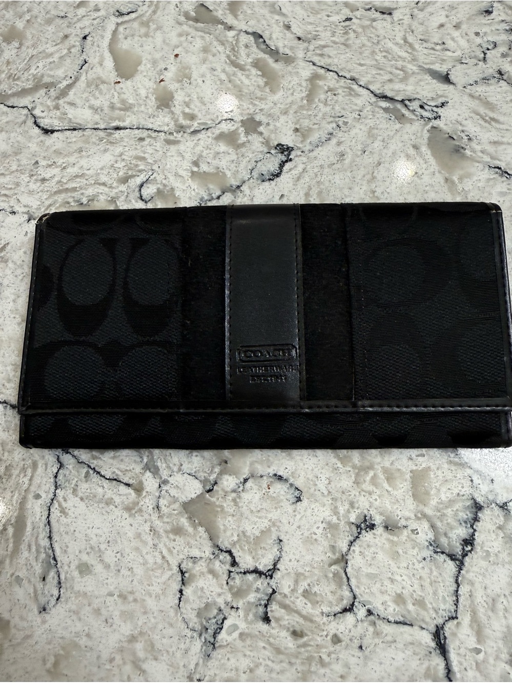 Coach Black Signature C Jacquard Canvas Monogram Long Trifold Wallet